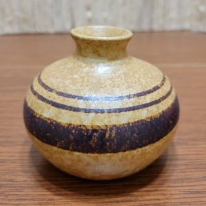 Vintage Pottery Craft Small Vase Glazed in tan with brown stripes